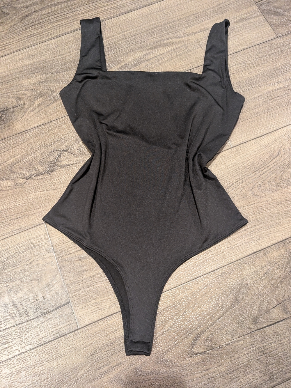 Women's Black Square-Neck Bodysuit Romper